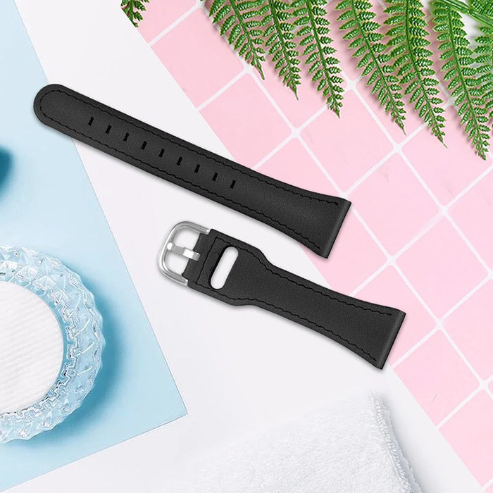 22.5mm Top Layer Genuine Leather Watch Band for Fitbit Versa 3/Sense, Adjustable Buckle Wrist Strap - Black - 3