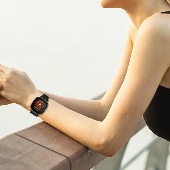 22.5mm Top Layer Genuine Leather Watch Band for Fitbit Versa 3/Sense, Adjustable Buckle Wrist Strap - Black - 4