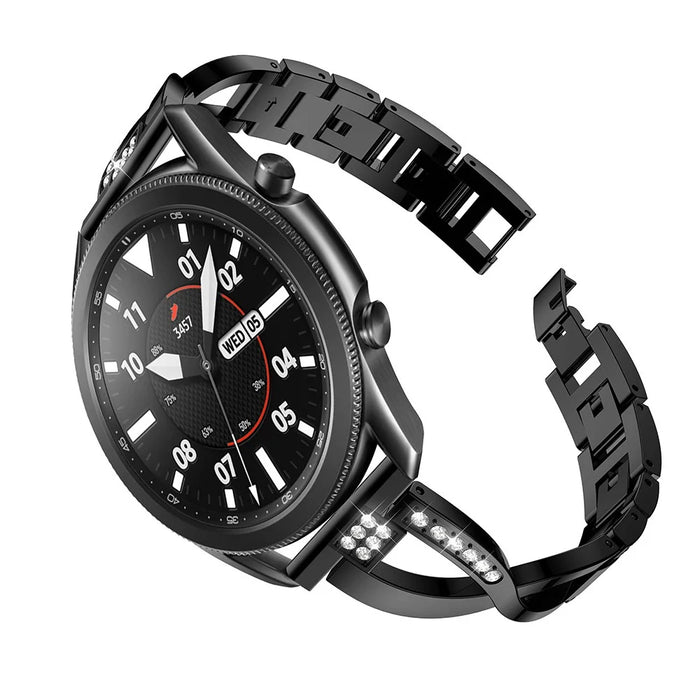X-Shape Rhinestone Decor Stainless Steel Smart Watch Strap for Samsung Galaxy Watch3 45mm - Black - 4