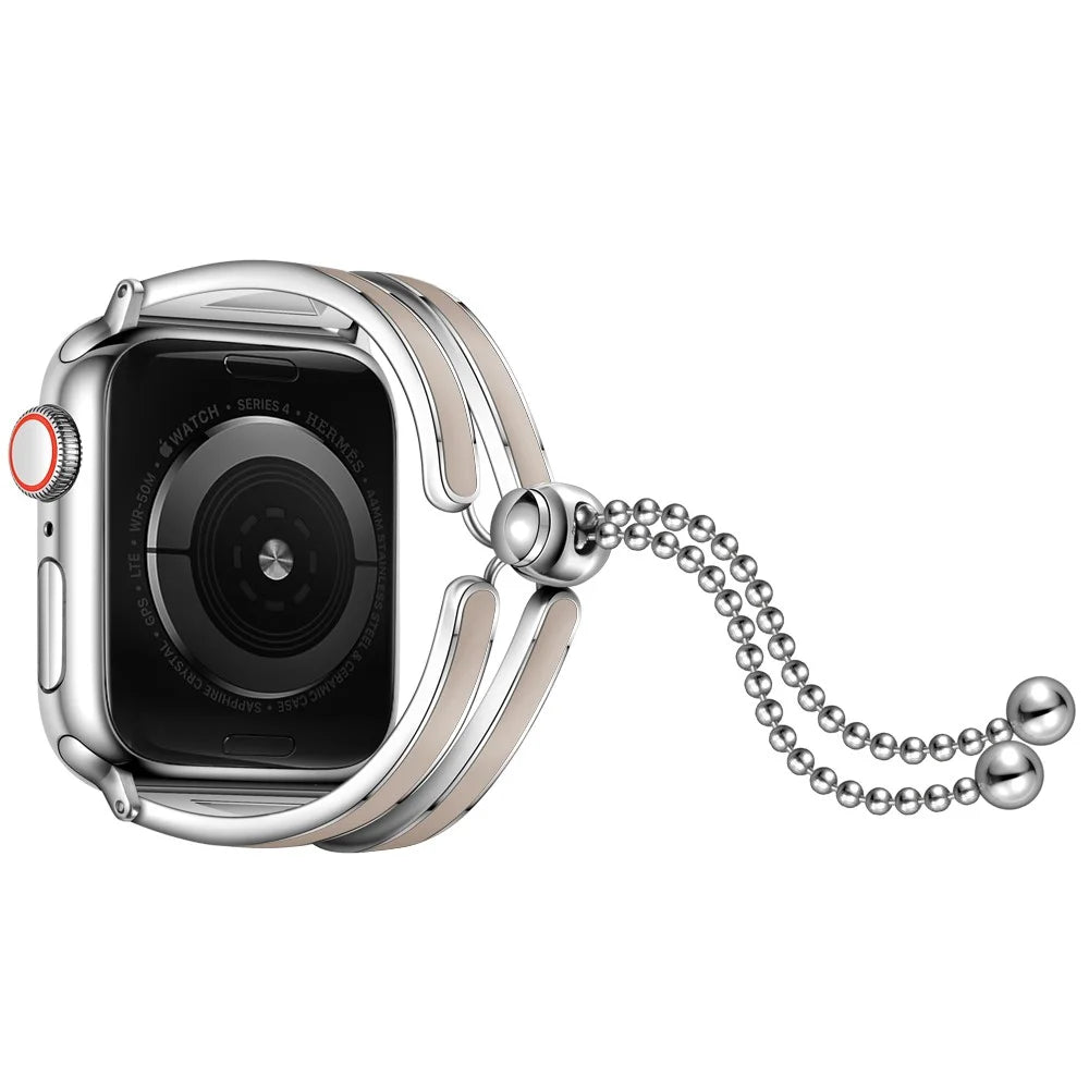 Dressy Jewelry Bangle Stainless Steel Watch Strap for Apple Watch Ultra 3 2 1 49mm / Series 11 10 46mm / 9 8 7 45mm / SE3 SE2 SE 6 5 4 44mm / 3 2 1 42mm - Silver / Apricot - 2
