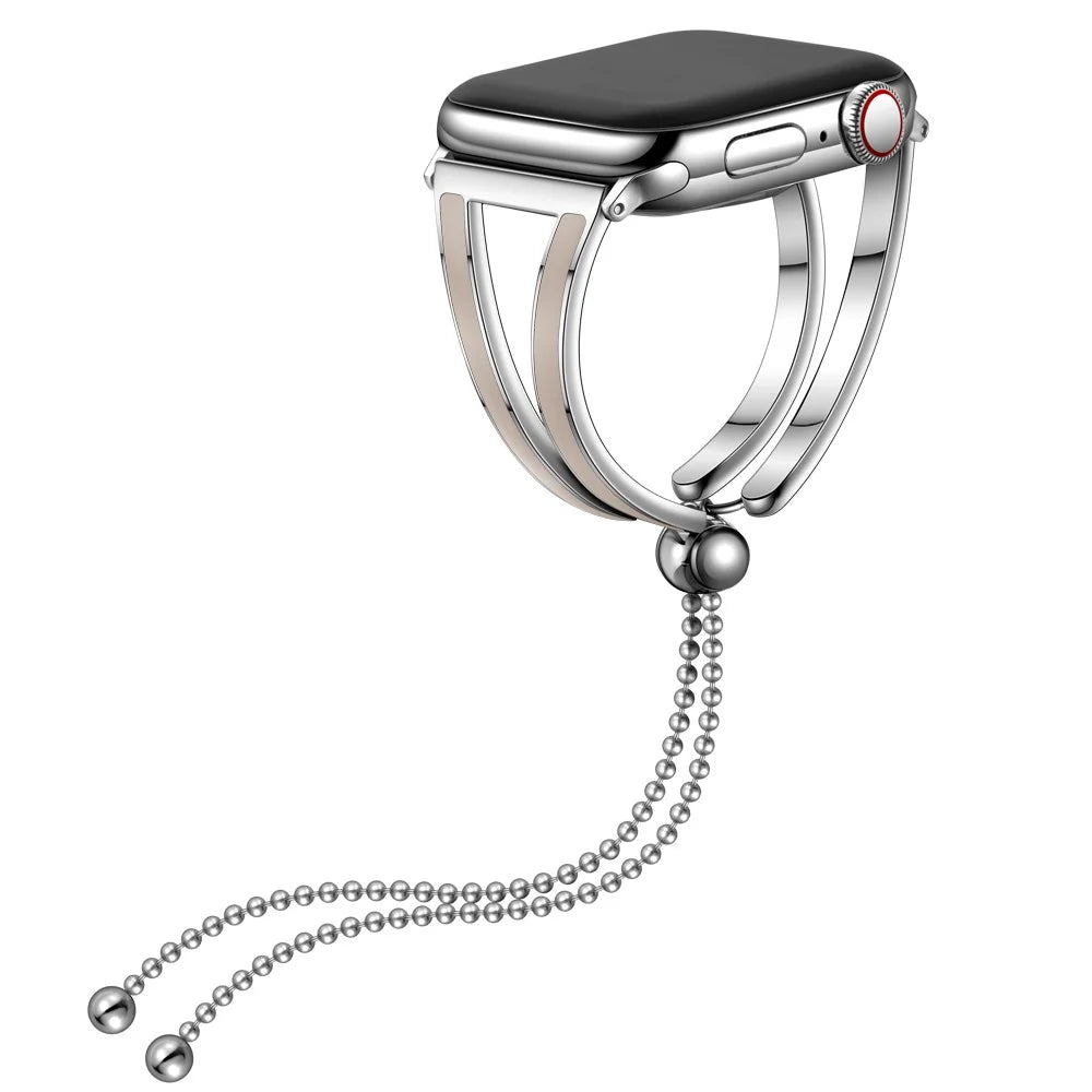 Dressy Jewelry Bangle Stainless Steel Watch Strap for Apple Watch Ultra 3 2 1 49mm / Series 11 10 46mm / 9 8 7 45mm / SE3 SE2 SE 6 5 4 44mm / 3 2 1 42mm - Silver / Apricot - 4