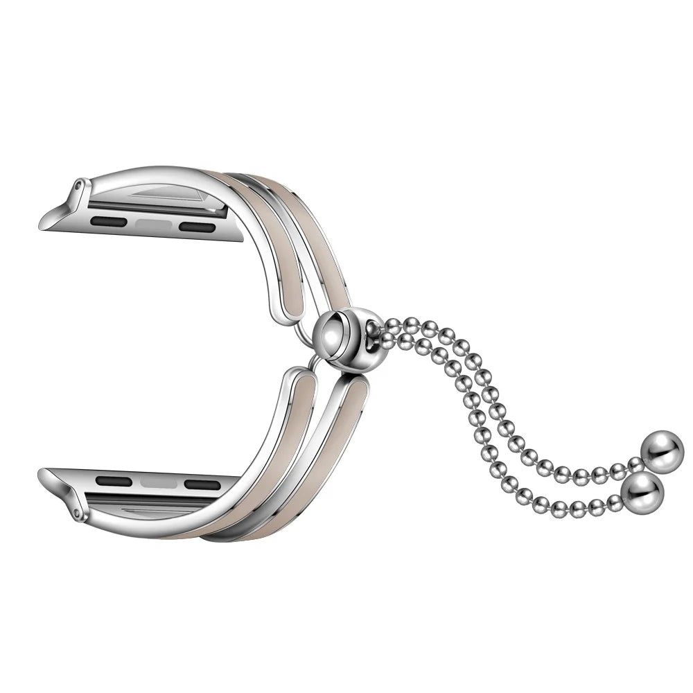 Dressy Jewelry Bangle Stainless Steel Watch Strap for Apple Watch Ultra 3 2 1 49mm / Series 11 10 46mm / 9 8 7 45mm / SE3 SE2 SE 6 5 4 44mm / 3 2 1 42mm - Silver / Apricot - 5