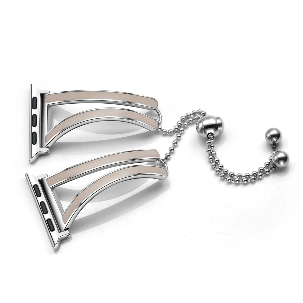 Dressy Jewelry Bangle Stainless Steel Watch Strap for Apple Watch Ultra 3 2 1 49mm / Series 11 10 46mm / 9 8 7 45mm / SE3 SE2 SE 6 5 4 44mm / 3 2 1 42mm - Silver / Apricot - 6