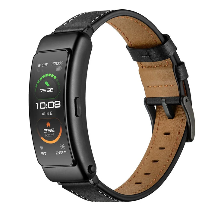16mm Top Layer Cowhide Leather Watch Band Strap for Huawei TalkBand B3/B6 - Black - 2
