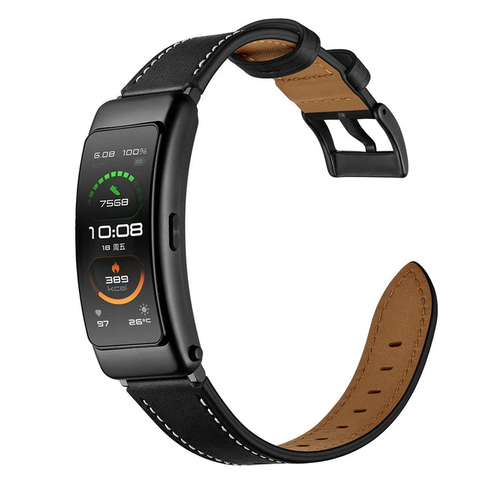 16mm Top Layer Cowhide Leather Watch Band Strap for Huawei TalkBand B3/B6 - Black - 3
