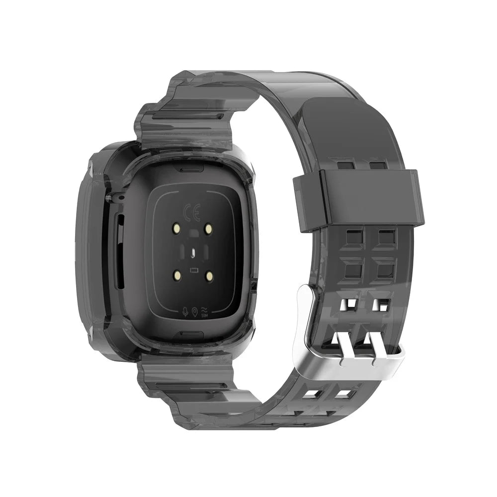 22.5mm Transparent Silicone Smart Watch Strap Universal for Fitbit Versa 3/Sense - Transparent Black - 1