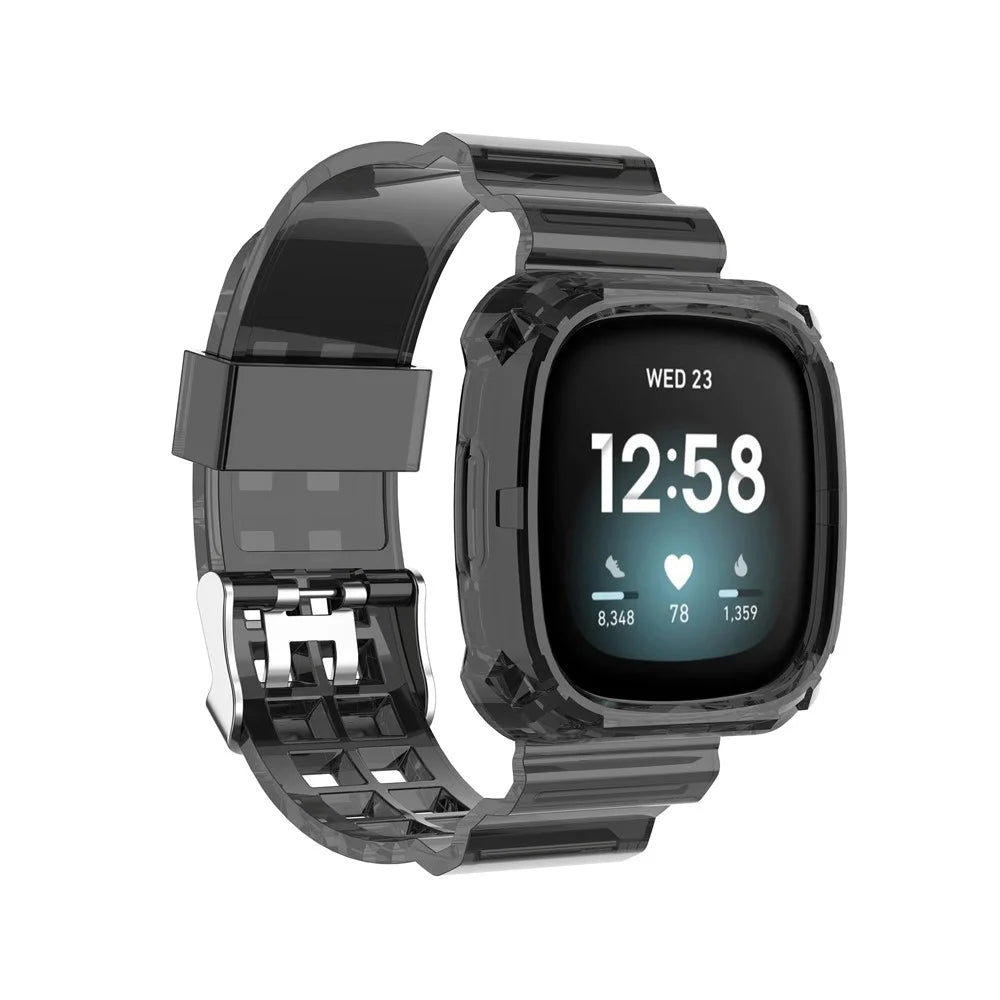 22.5mm Transparent Silicone Smart Watch Strap Universal for Fitbit Versa 3/Sense - Transparent Black - 2