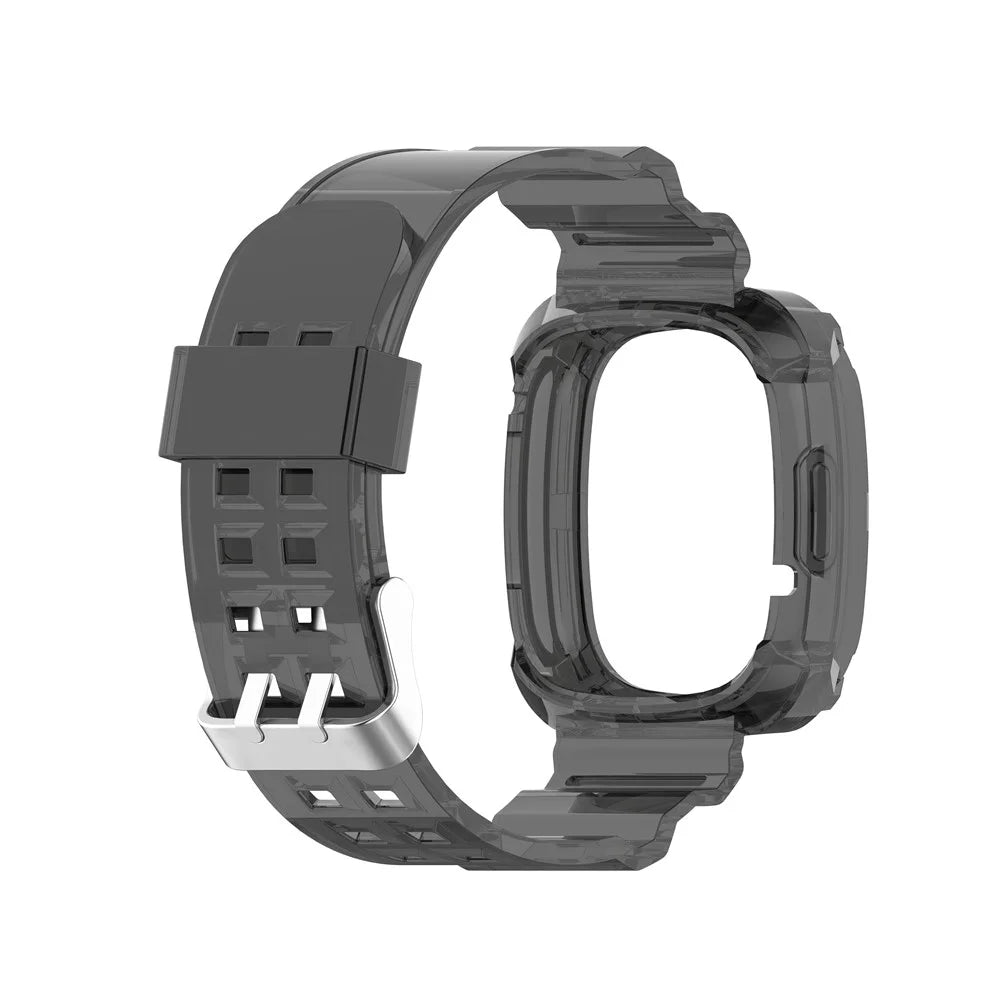 22.5mm Transparent Silicone Smart Watch Strap Universal for Fitbit Versa 3/Sense - Transparent Black - 3