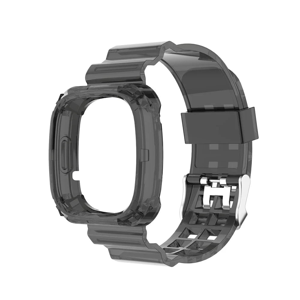 22.5mm Transparent Silicone Smart Watch Strap Universal for Fitbit Versa 3/Sense - Transparent Black - 4
