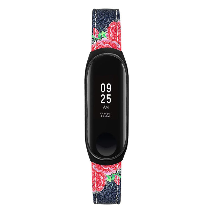 Flower Pattern Genuine Leather Watch Band Replacement for Xiaomi Mi Band 5/4/3 - Style A - 2