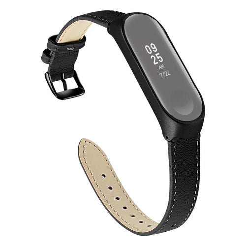 Quality Genuine Leather Watch Band Strap [Black Frame] for Xiaomi Mi Band 5 - Black - 1