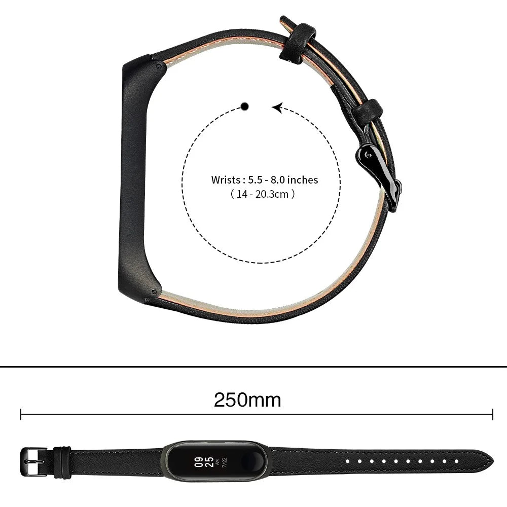 Quality Genuine Leather Watch Band Strap [Black Frame] for Xiaomi Mi Band 5 - Black - 3