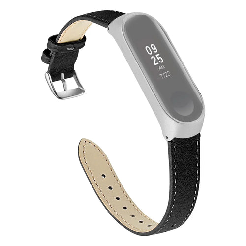Quality Genuine Leather Watch Band Replacement for Xiaomi Mi Band 5 - Black - 1