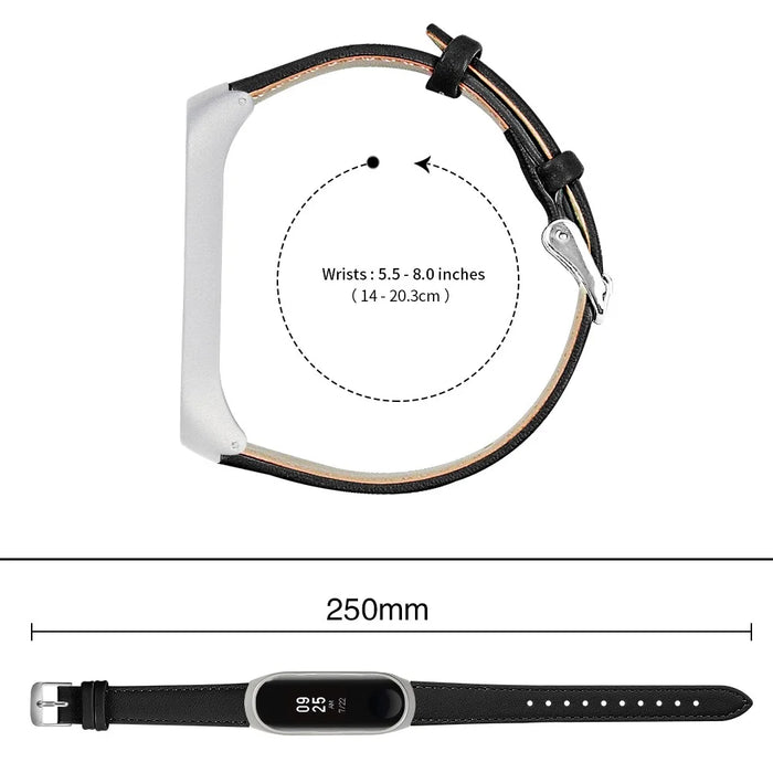 Quality Genuine Leather Watch Band Replacement for Xiaomi Mi Band 5 - Black - 3
