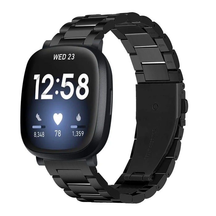 For Fitbit Versa 3/Fitbit Sense 22.5mm Stainless Steel Watch Band Replacement Wrist Strap - Black - 2