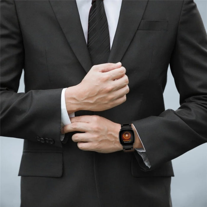 For Fitbit Versa 3/Fitbit Sense 22.5mm Stainless Steel Watch Band Replacement Wrist Strap - Black - 6