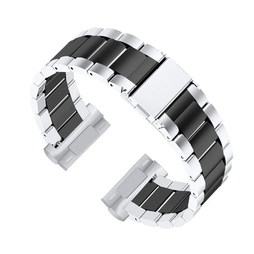 22.5mm Stainless Steel Watch Band for Fitbit Versa 3/Fitbit Sense - Silver/Black/Silver - 1