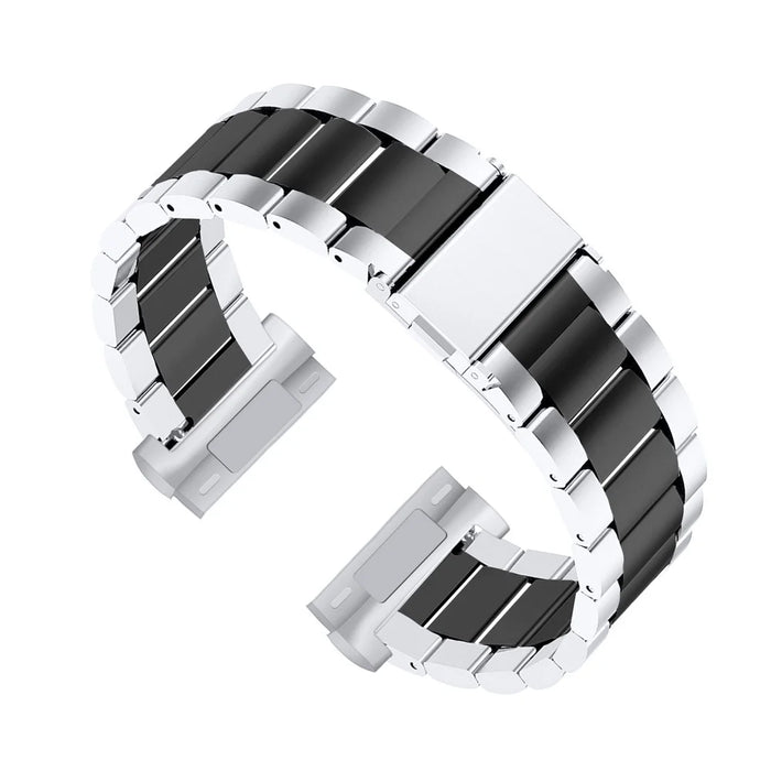 22.5mm Stainless Steel Watch Band for Fitbit Versa 3/Fitbit Sense - Silver/Black/Silver - 1