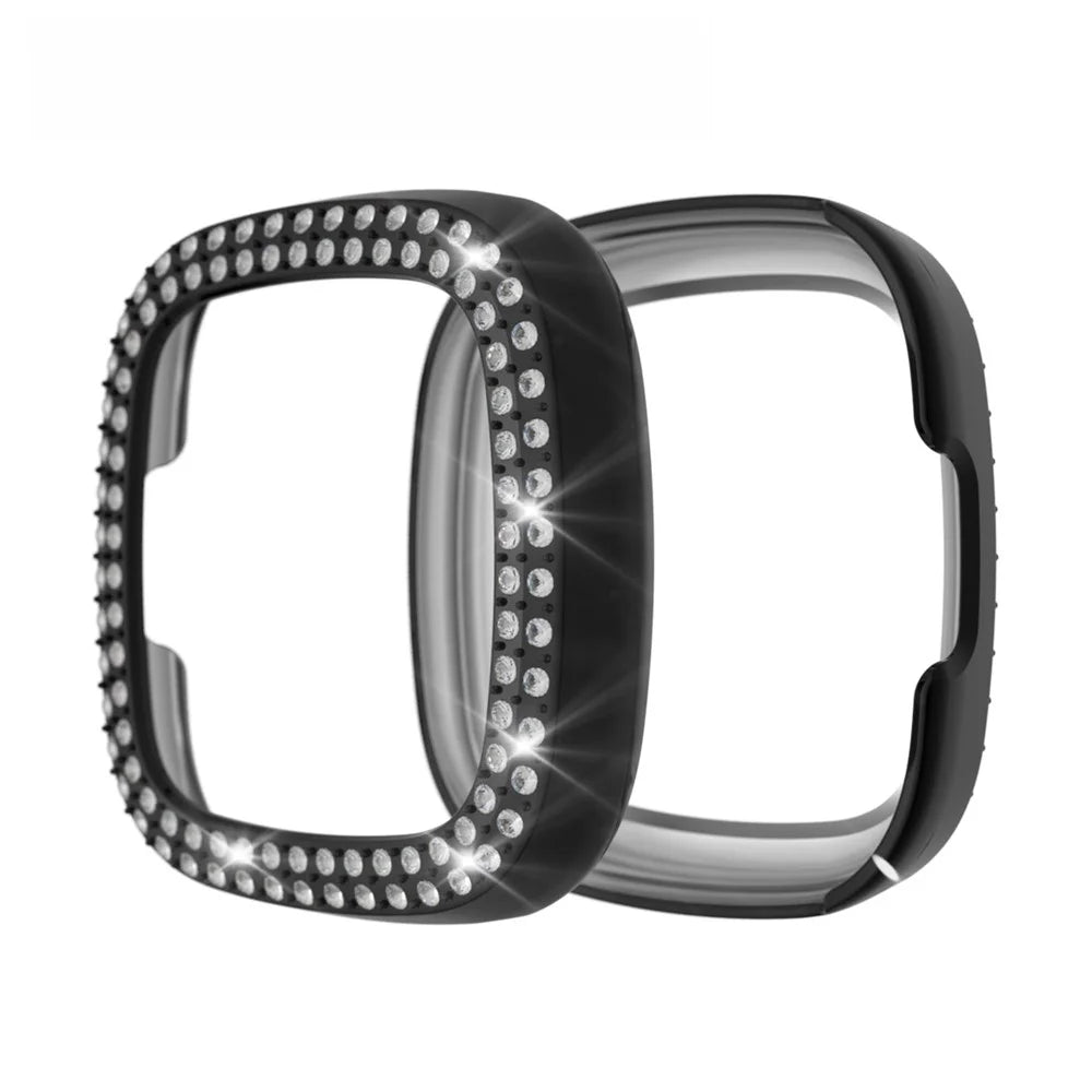 Dual-row Rhinestone Decor TPU Watch Cover for Fitbit Versa 3/Sense - Black - 1