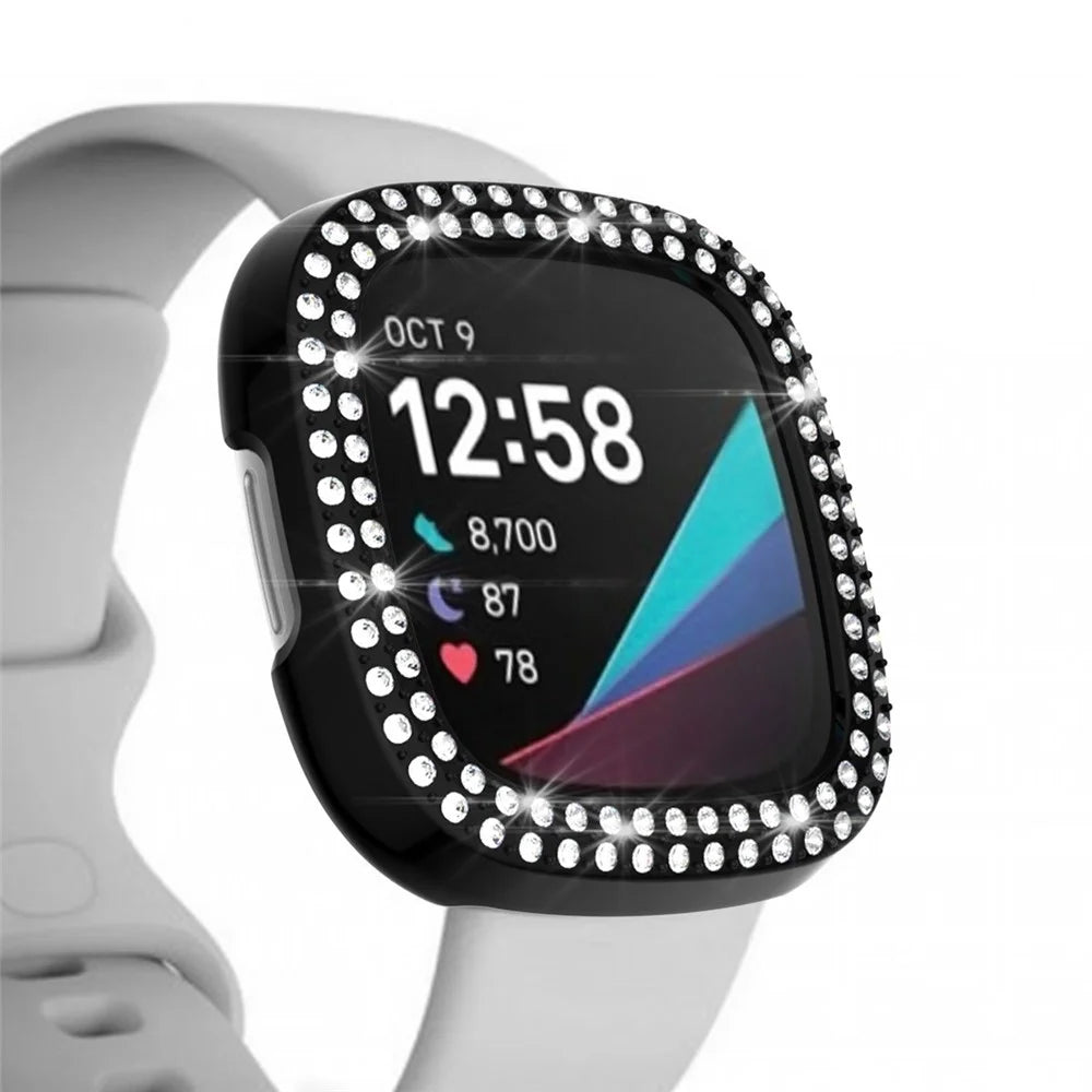 Dual-row Rhinestone Decor TPU Watch Cover for Fitbit Versa 3/Sense - Black - 4