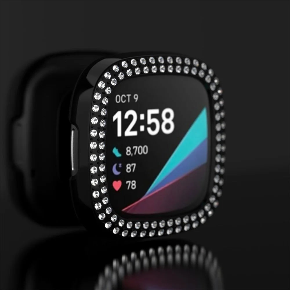 Dual-row Rhinestone Decor TPU Watch Cover for Fitbit Versa 3/Sense - Black - 7