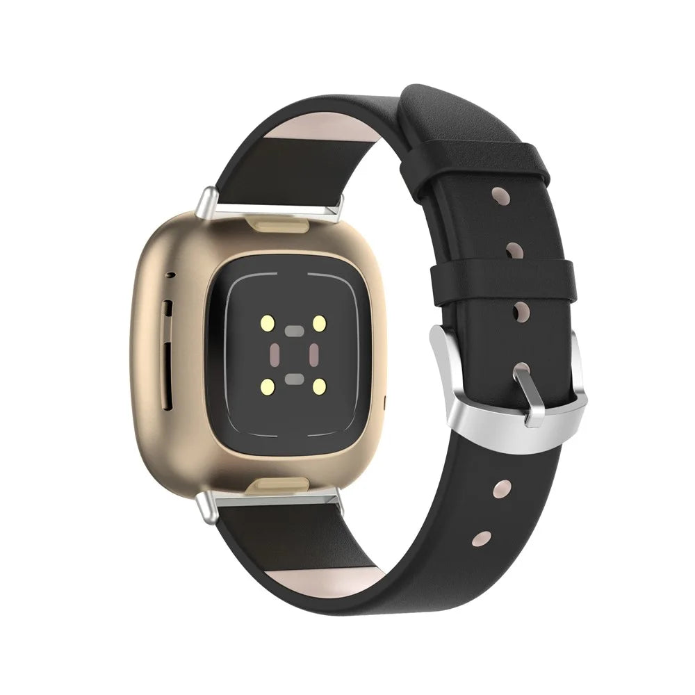 22.5mm Leather Watch Band Strap for Fitbit Versa 3 / Sense - Black - 2