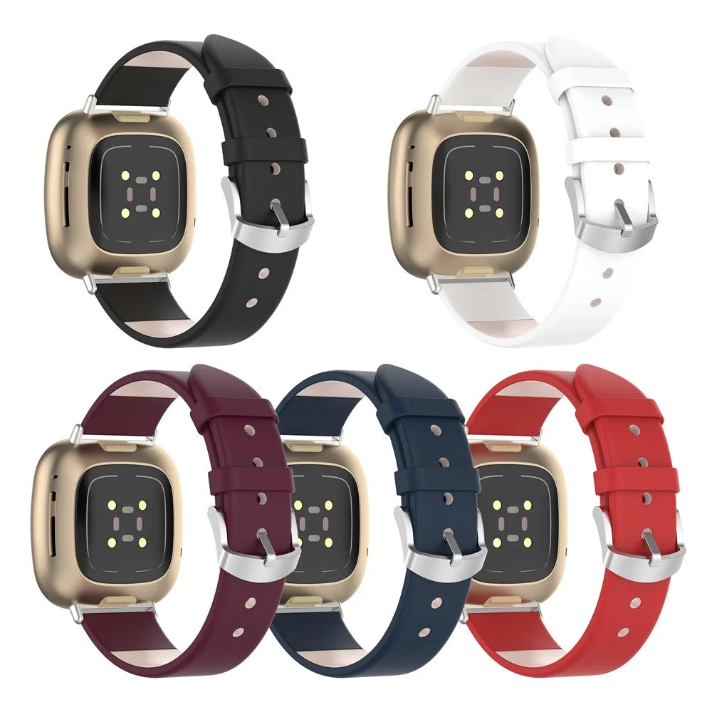 22.5mm Leather Watch Band Strap for Fitbit Versa 3 / Sense - Black - 7