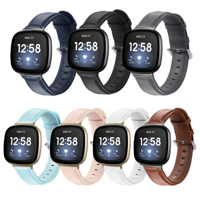 Pure Color Genuine Leather Watch Band for Fitbit Versa 3 - Black - 4