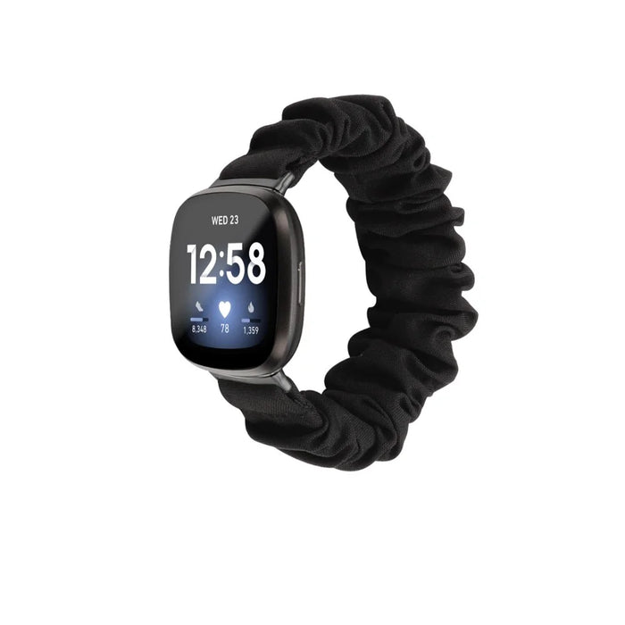 Hair Band Printed Fabric Watch Band for Fitbit Versa 3/Sense - Black - 2