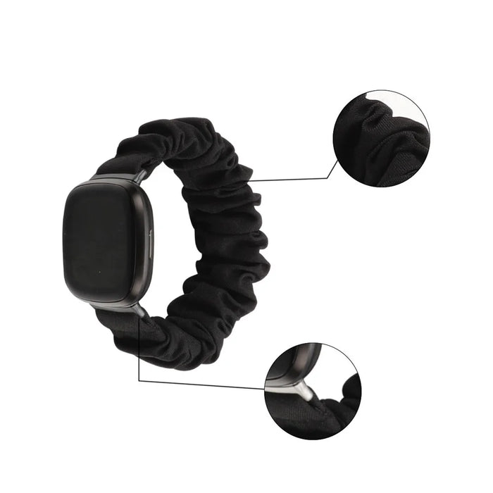 Hair Band Printed Fabric Watch Band for Fitbit Versa 3/Sense - Black - 5