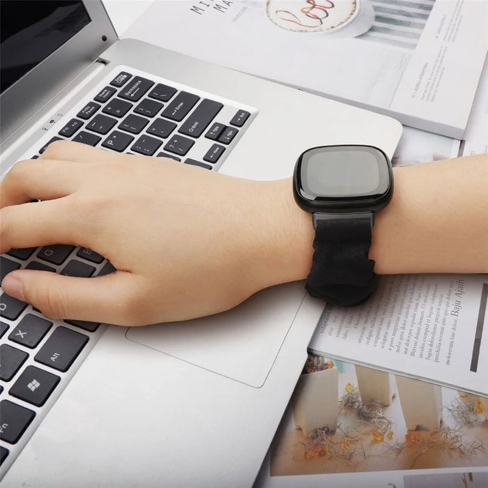 Hair Band Printed Fabric Watch Band for Fitbit Versa 3/Sense - Black - 6