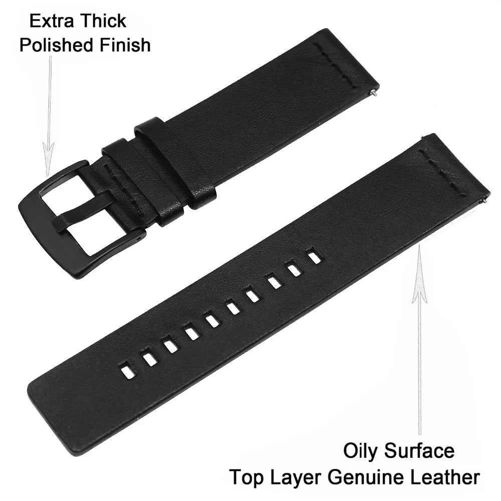24mm Genuine Leather Watch Replacement Strap for Sony Smartwatch 2 SW2/Suunto Traverse/Seiko SUN059 etc. - Black - 2