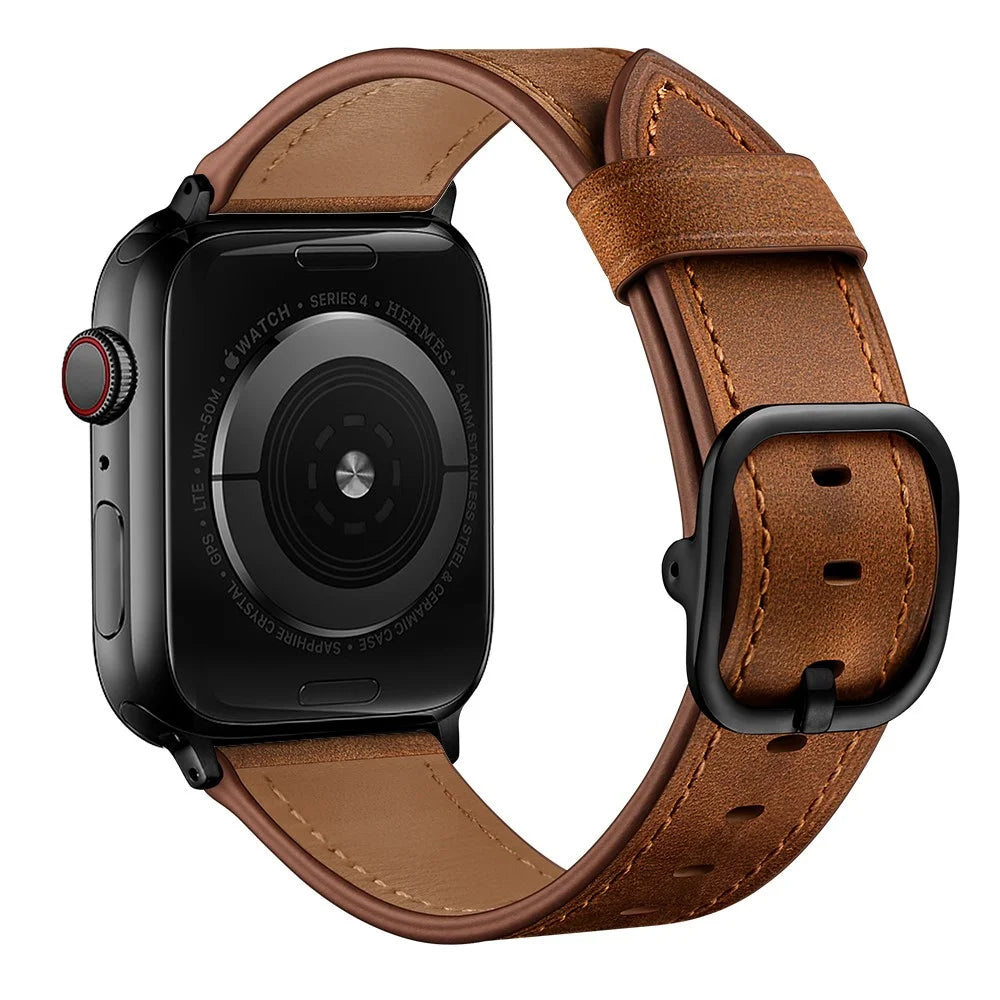 Genuine Leather Watch Band Replacement for Apple Watch Series 11 10 42mm / 9 8 7 41mm / SE3 SE2 SE 6 5 4 40mm / 3 2 1 38mm - Dark Brown - 1