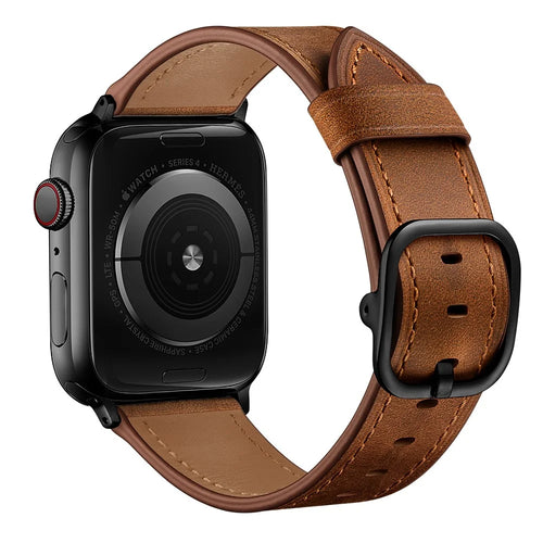 Genuine Leather Watch Band Replacement for Apple Watch Series 11 10 42mm / 9 8 7 41mm / SE3 SE2 SE 6 5 4 40mm / 3 2 1 38mm - Dark Brown - 1