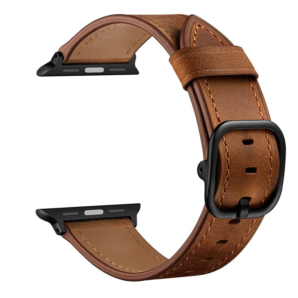 Genuine Leather Watch Band Replacement for Apple Watch Series 11 10 42mm / 9 8 7 41mm / SE3 SE2 SE 6 5 4 40mm / 3 2 1 38mm - Dark Brown - 2