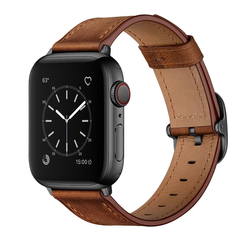 Genuine Leather Watch Band Replacement for Apple Watch Series 11 10 42mm / 9 8 7 41mm / SE3 SE2 SE 6 5 4 40mm / 3 2 1 38mm - Dark Brown - 3