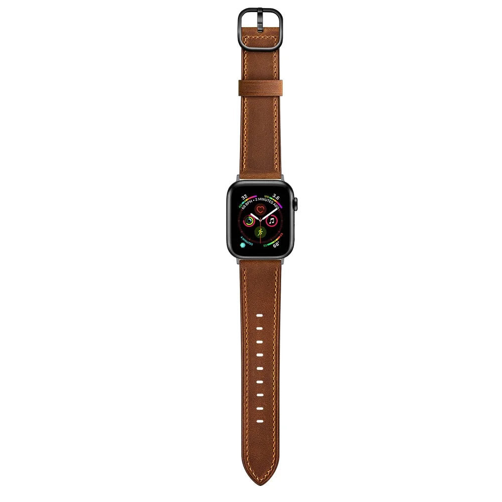 Genuine Leather Watch Band Replacement for Apple Watch Series 11 10 42mm / 9 8 7 41mm / SE3 SE2 SE 6 5 4 40mm / 3 2 1 38mm - Dark Brown - 5
