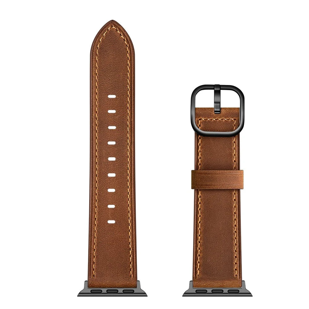 Genuine Leather Watch Band Replacement for Apple Watch Series 11 10 42mm / 9 8 7 41mm / SE3 SE2 SE 6 5 4 40mm / 3 2 1 38mm - Dark Brown - 6