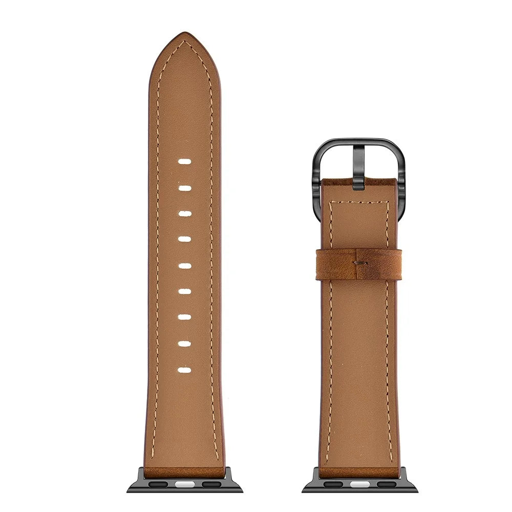 Genuine Leather Watch Band Replacement for Apple Watch Series 11 10 42mm / 9 8 7 41mm / SE3 SE2 SE 6 5 4 40mm / 3 2 1 38mm - Dark Brown - 7