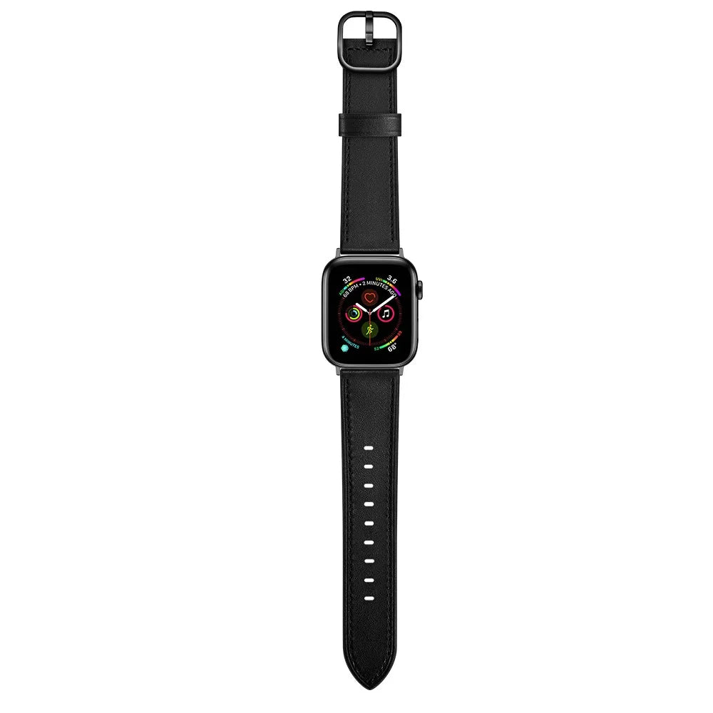 Genuine Leather Watch Band Replacement for Apple Watch Ultra 3 2 1 49mm / Series 11 10 46mm / 9 8 7 45mm / SE3 SE2 SE 6 5 4 44mm / 3 2 1 42mm - Black - 5