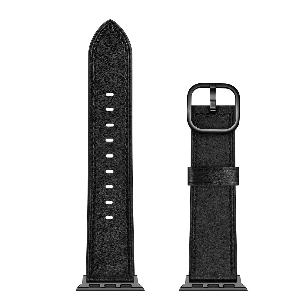 Genuine Leather Watch Band Replacement for Apple Watch Ultra 3 2 1 49mm / Series 11 10 46mm / 9 8 7 45mm / SE3 SE2 SE 6 5 4 44mm / 3 2 1 42mm - Black - 6