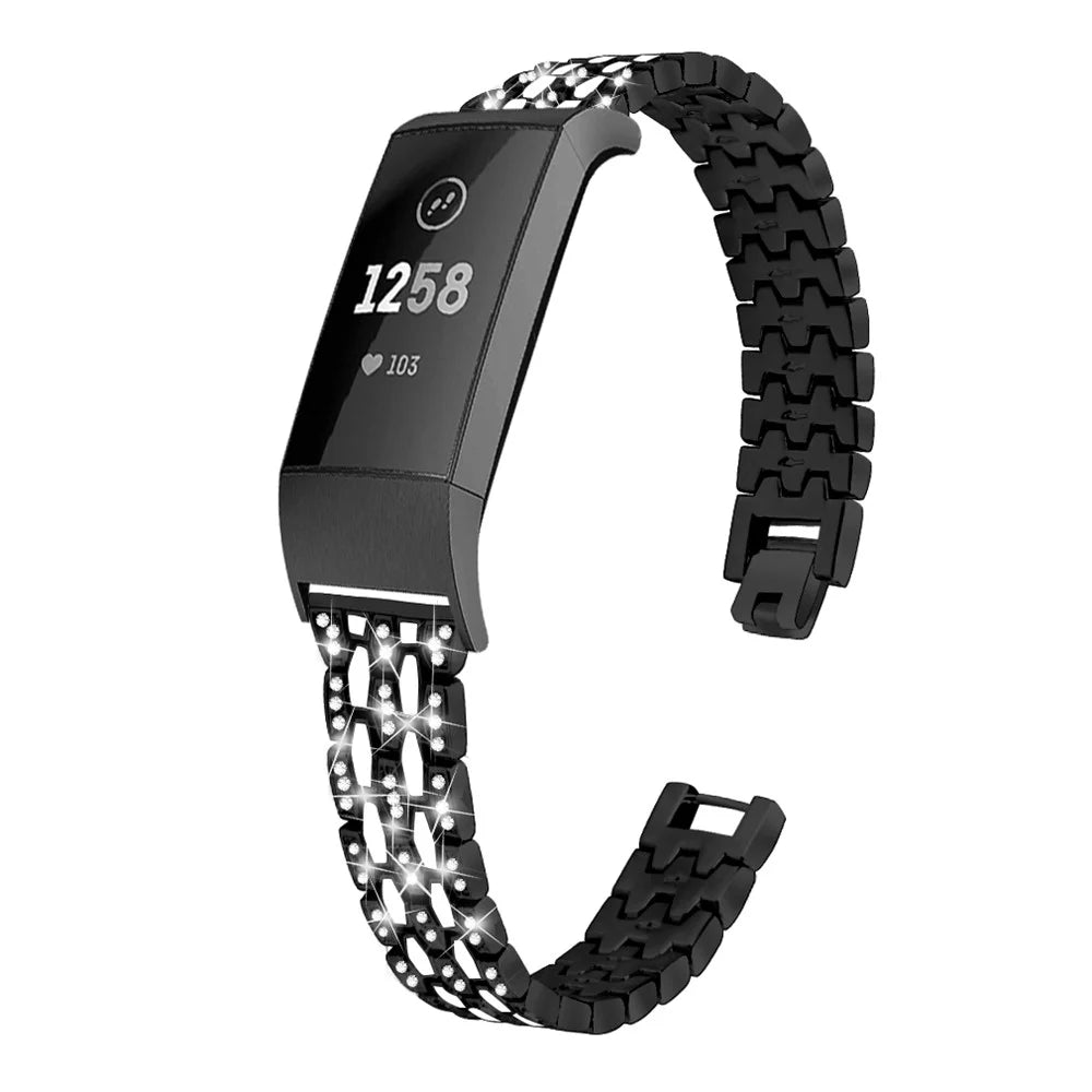 Rhinestone Decor Zinc Alloy Smart Watch Band Strap Replacement for Fitbit Charge 3 - Black - 2