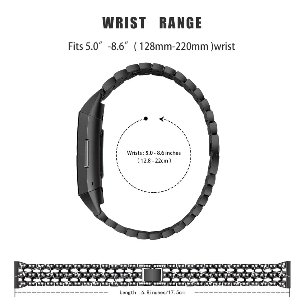 Rhinestone Decor Zinc Alloy Smart Watch Band Strap Replacement for Fitbit Charge 3 - Black - 3