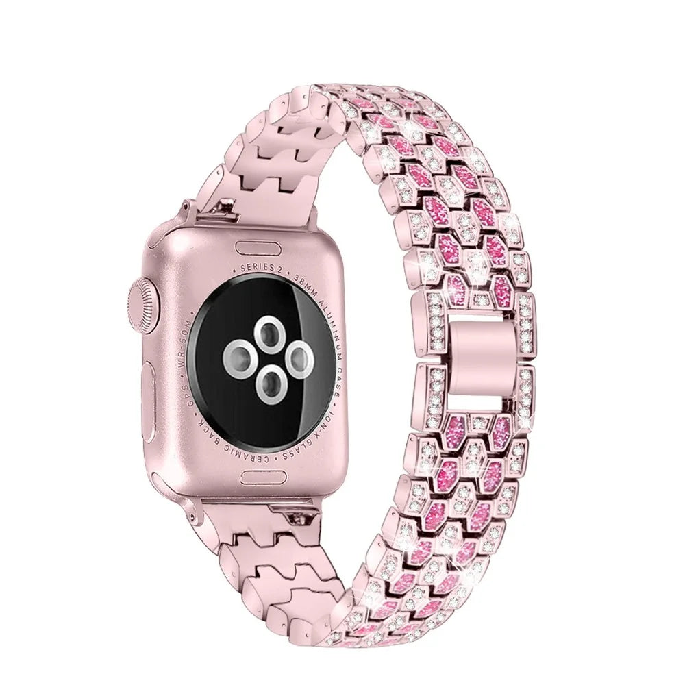 Rhinestone Decor Zinc Alloy Smart Watch Band Strap Replacement for Apple Watch Ultra 3 2 1 49mm / Series 11 10 46mm / 9 8 7 45mm / SE3 SE2 SE 6 5 4 44mm / 3 2 1 42mm - Pink / Rose - 1
