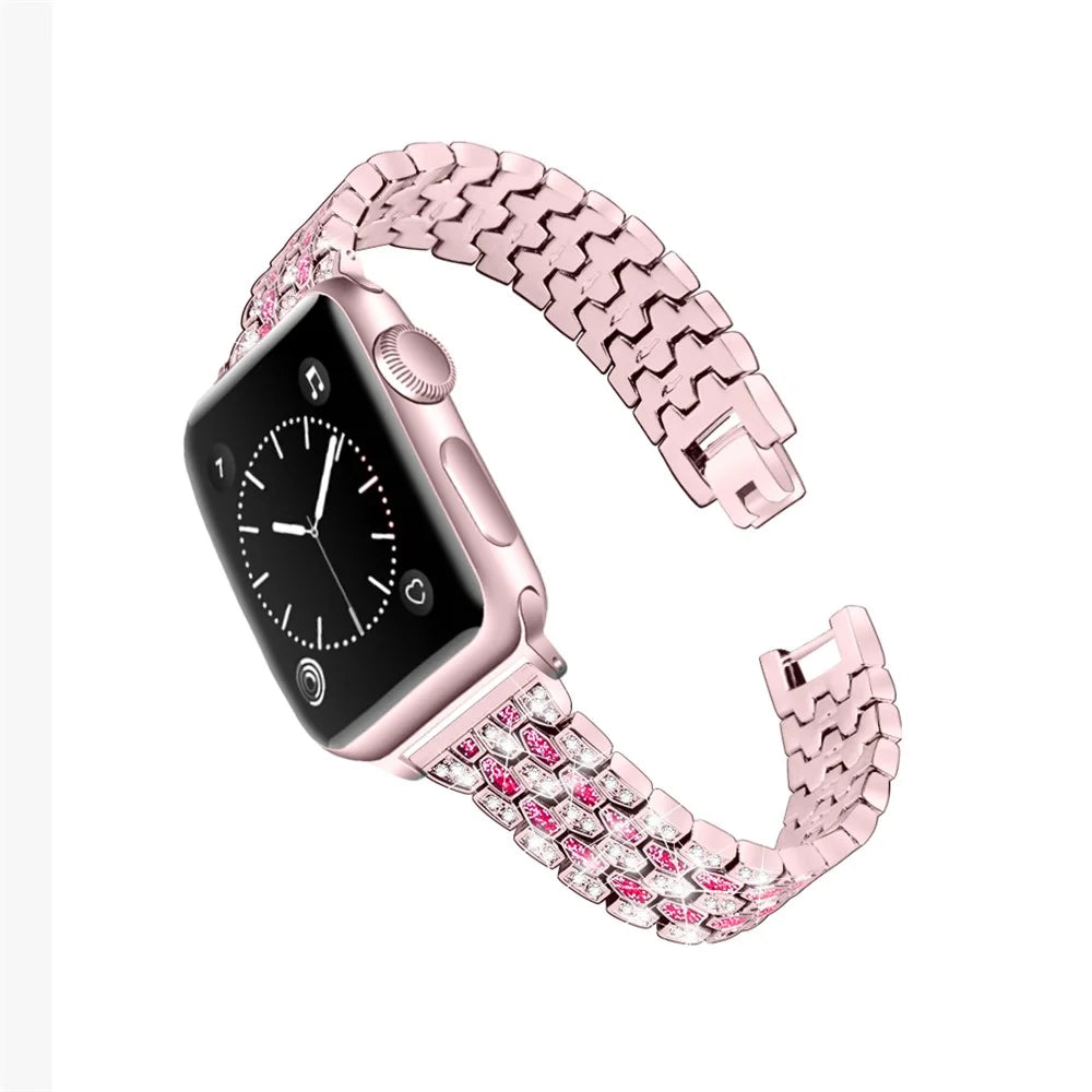Rhinestone Decor Zinc Alloy Smart Watch Band Strap Replacement for Apple Watch Ultra 3 2 1 49mm / Series 11 10 46mm / 9 8 7 45mm / SE3 SE2 SE 6 5 4 44mm / 3 2 1 42mm - Pink / Rose - 2