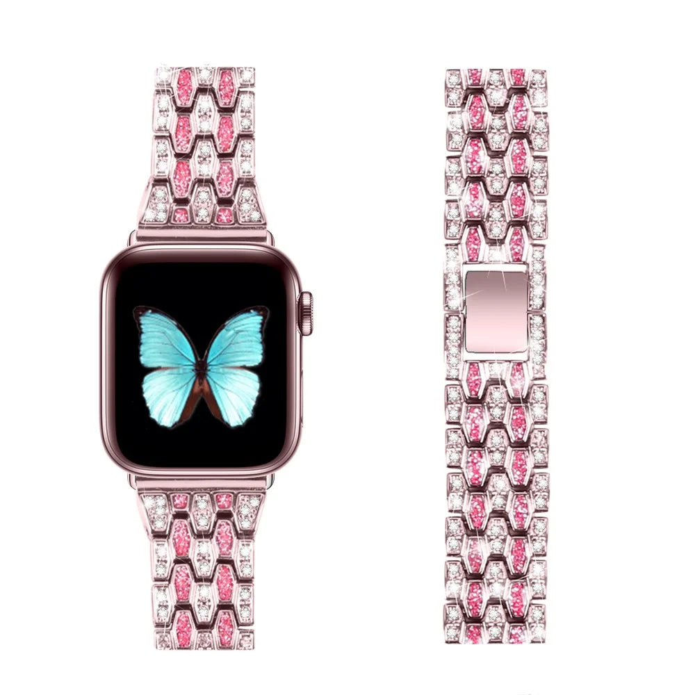 Rhinestone Decor Zinc Alloy Smart Watch Band Strap Replacement for Apple Watch Ultra 3 2 1 49mm / Series 11 10 46mm / 9 8 7 45mm / SE3 SE2 SE 6 5 4 44mm / 3 2 1 42mm - Pink / Rose - 3