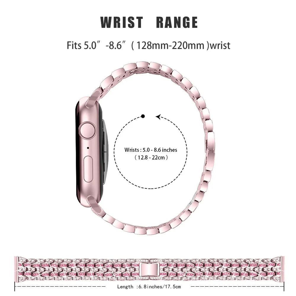 Rhinestone Decor Zinc Alloy Smart Watch Band Strap Replacement for Apple Watch Ultra 3 2 1 49mm / Series 11 10 46mm / 9 8 7 45mm / SE3 SE2 SE 6 5 4 44mm / 3 2 1 42mm - Pink / Rose - 4