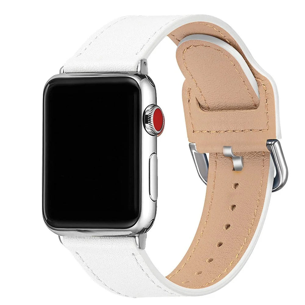 Genuine Leather Watch Band Replacement for Apple Watch Series 11 10 42mm / 9 8 7 41mm / SE3 SE2 SE 6 5 4 40mm / 3 2 1 38mm - White - 2