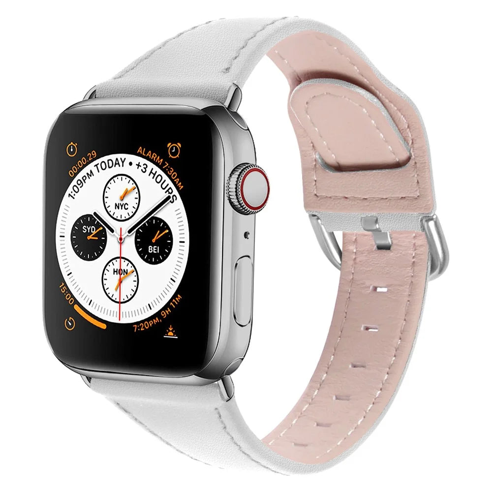Genuine Leather Watch Band Replacement for Apple Watch Series 11 10 42mm / 9 8 7 41mm / SE3 SE2 SE 6 5 4 40mm / 3 2 1 38mm - White - 3