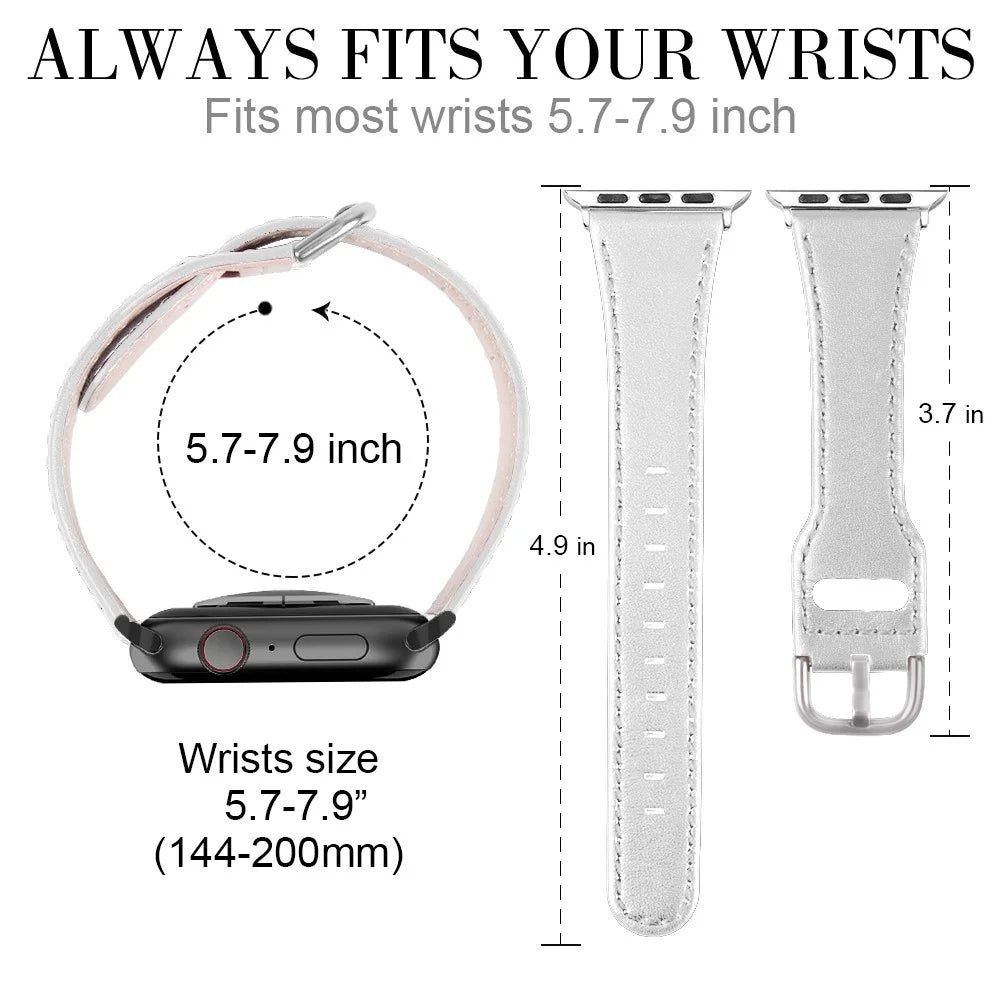 Genuine Leather Watch Band Replacement for Apple Watch Series 11 10 42mm / 9 8 7 41mm / SE3 SE2 SE 6 5 4 40mm / 3 2 1 38mm - White - 6
